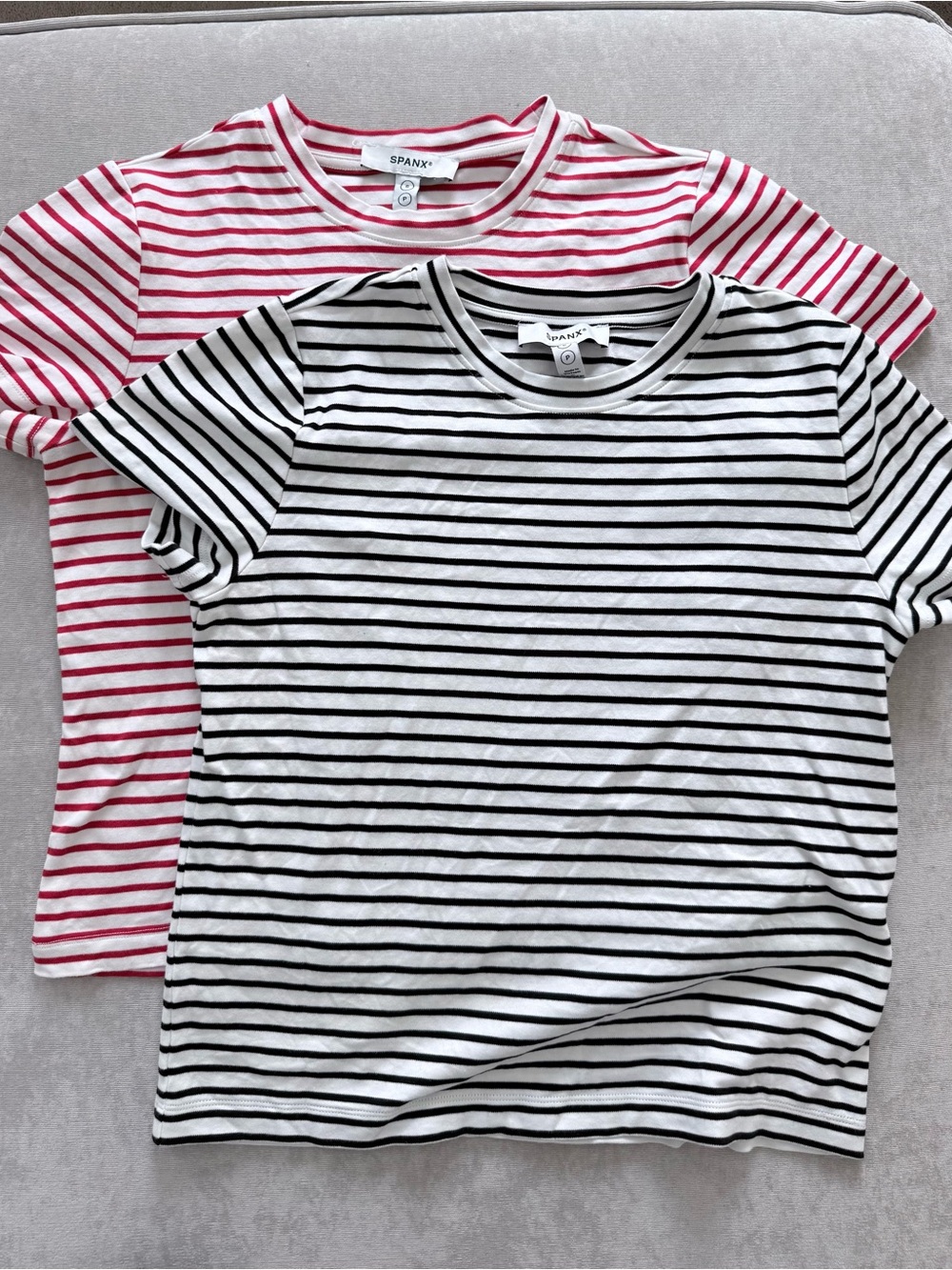 SPANX  Short-Sleeve Striped Tees in Black & Red